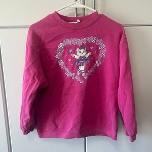 Vintage Spritz Pink Ballerina Bear Rose Heart Sweatshirt Made in USA Large